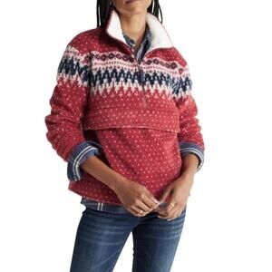 LL Bean Signature Womens Fleece Sherpa Large Half Zip Front Zip Pouch Fair Isle